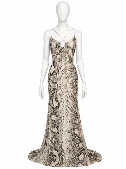 Roberto Cavalli python print silk maxi dress
