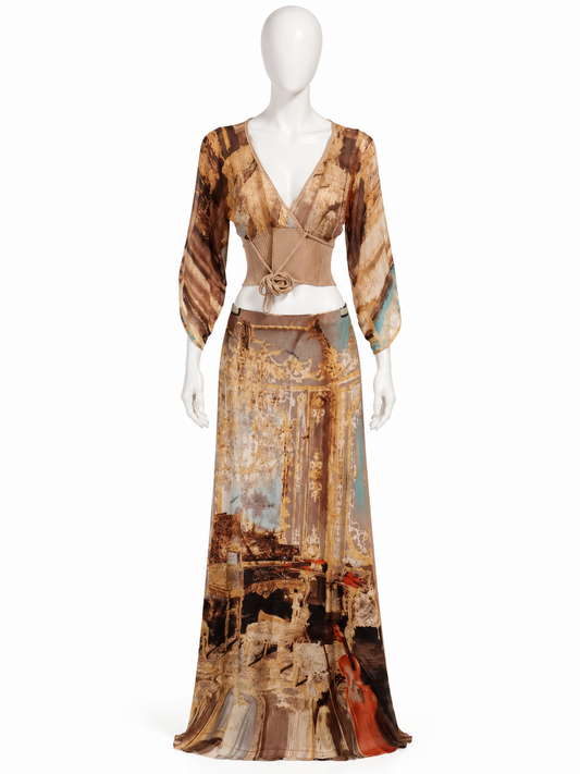 Roberto Cavalli spring 2003 silk printed blouse and maxi skirt set