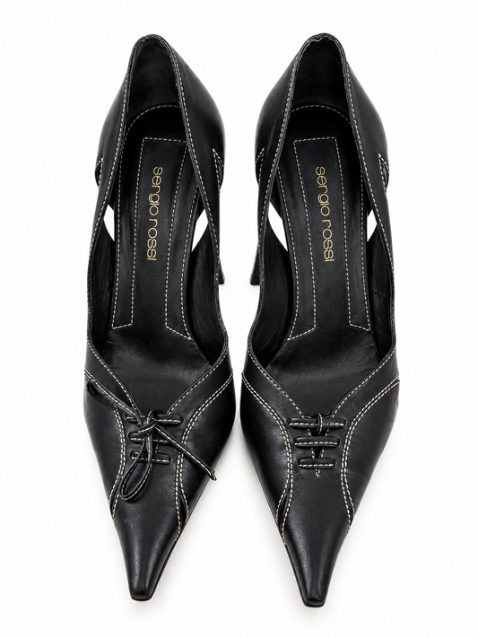 Sergio Rossi black leather pointed heels size 37