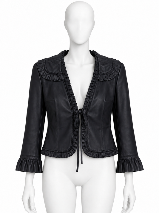 Valentino dark navy leather lace-up jacket