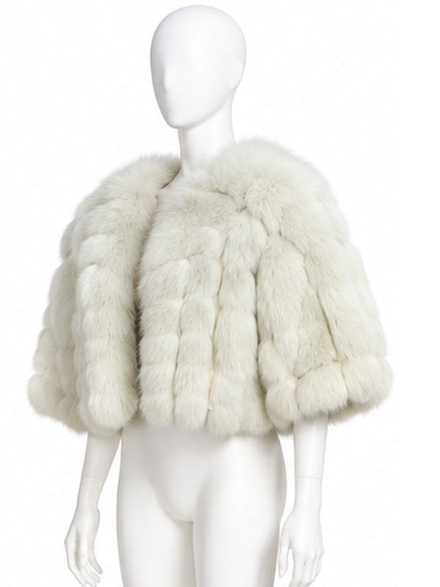 Valentino ivory cropped fur jacket three-quarter