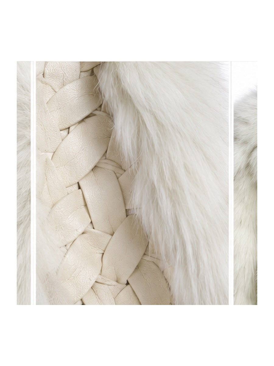 Valentino ivory cropped fur jacket braided leather interior