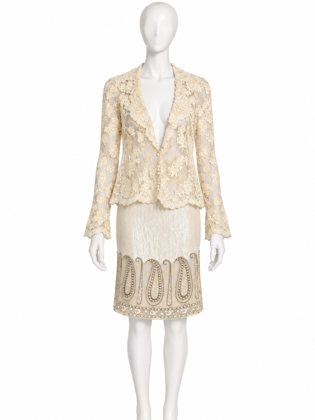 Valentino lace top and beaded midi skirt set