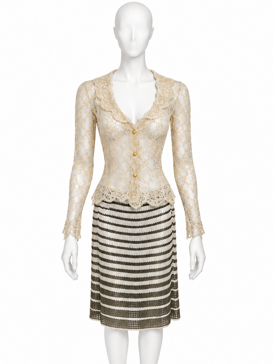 Valentino lace long sleeve top and sequin midi skirt set