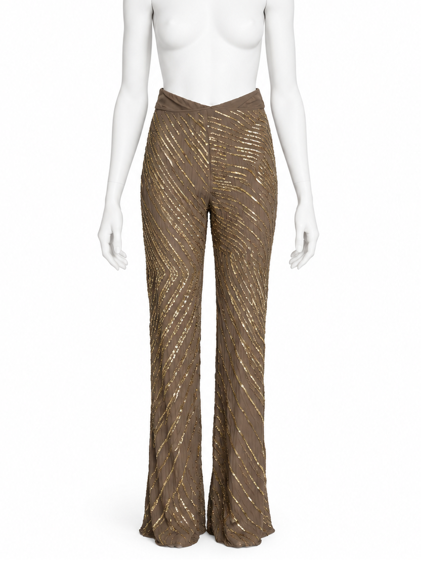 Valentino Spring 2001 brown silk beaded pants