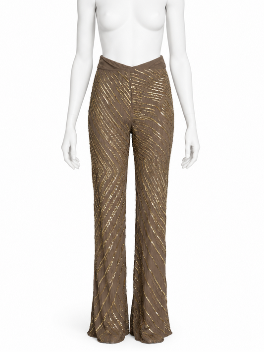 Valentino Spring 2001 brown silk beaded pants