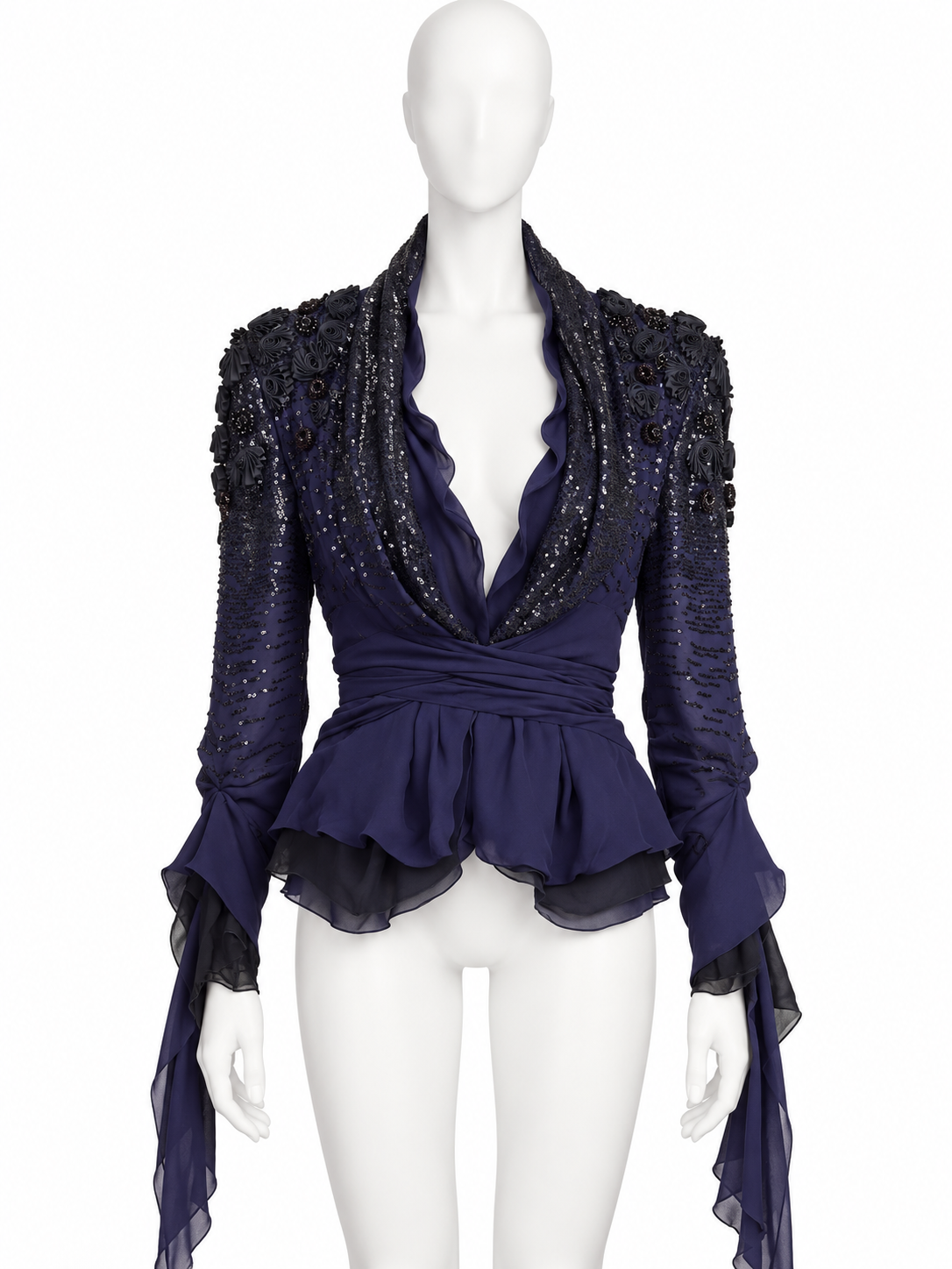 Valentino spring summer 2009 indigo silk chiffon sequin and beaded top